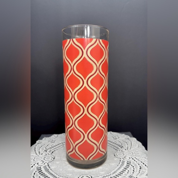 Vintage Decor 10” Retro Orange Geometric Glass Vase Mid-Century Modern Kitschy - Picture 2 of 4